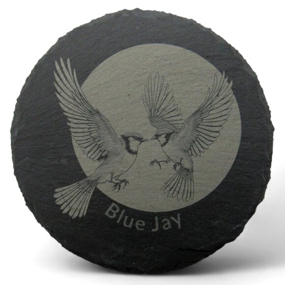COASTERS BIRDS Engraved Round Gray Slate Set Of 4 Rustic Home - Picture 4 of 6